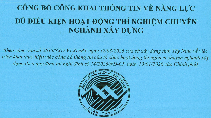 Công bố công khai thông tin về năng lực đủ điều kiện hoạt động thí nghiệm chuyên ngành xây dựng LAS-XD 276